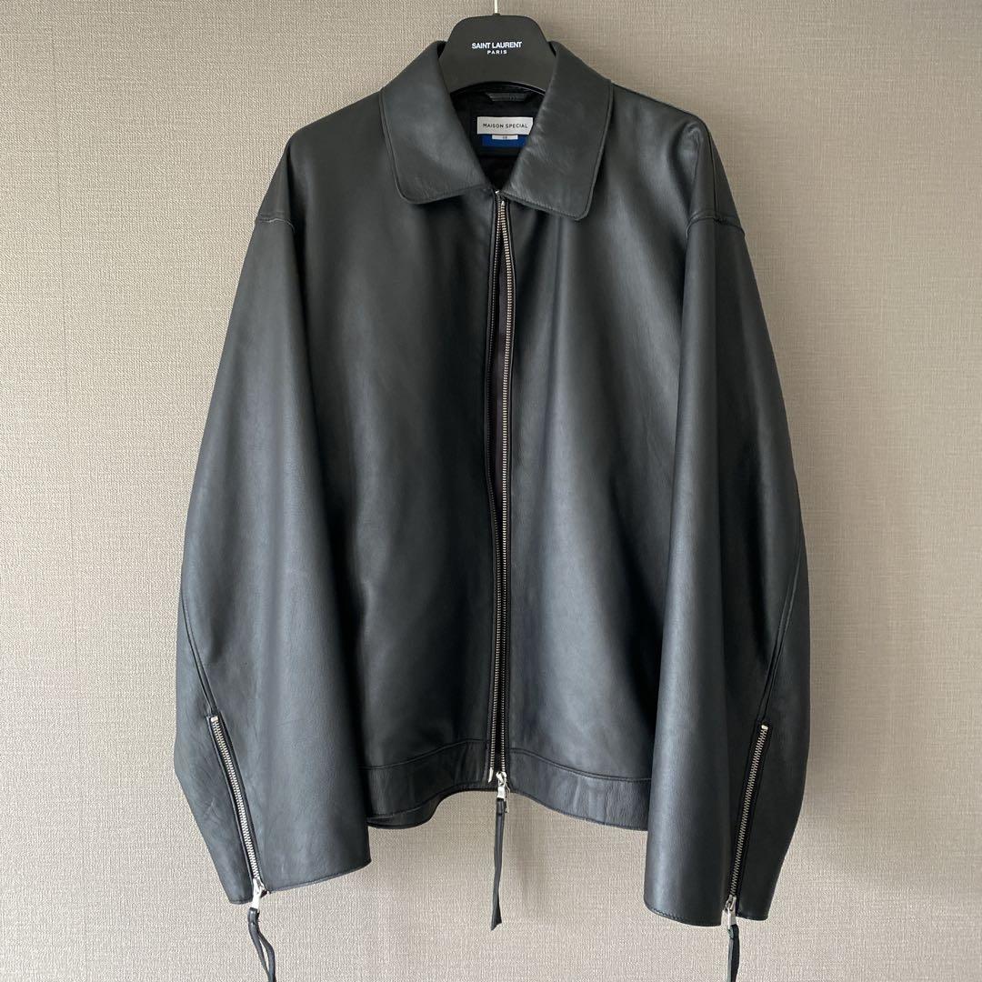 メゾンスペシャル ラムレザープライムオーバー襟付きシングルライダースジャケット