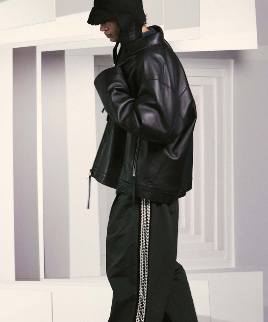 メゾンスペシャル ラムレザープライムオーバー襟付きシングルライダースジャケット