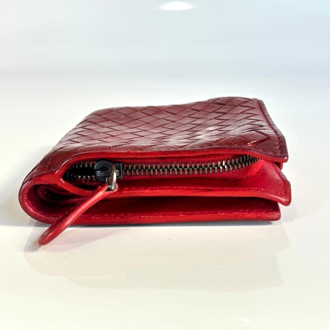 ボッテガヴェネタ イントレ 二つ折り レッド コンパクト ラウンドファスナー