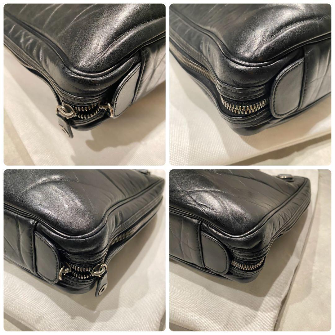 【HUNTING WORLD】 高級 レザー ブリーフケース 黒 フルオープン