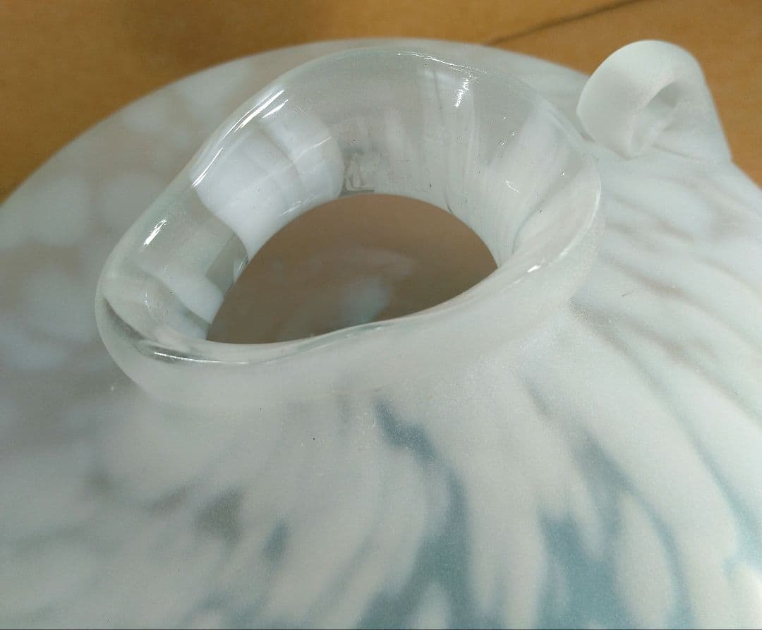 【本物保証】藤田喬平 手吹 花瓶(水色系,手付) 共箱 栞2 極美品 高島屋