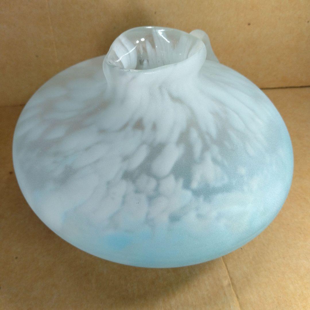 【本物保証】藤田喬平 手吹 花瓶(水色系,手付) 共箱 栞2 極美品 高島屋