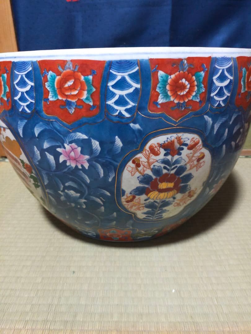 伊万里焼　有田焼　色絵孔雀図火鉢　アンティーク　昭和レトロ　作家者