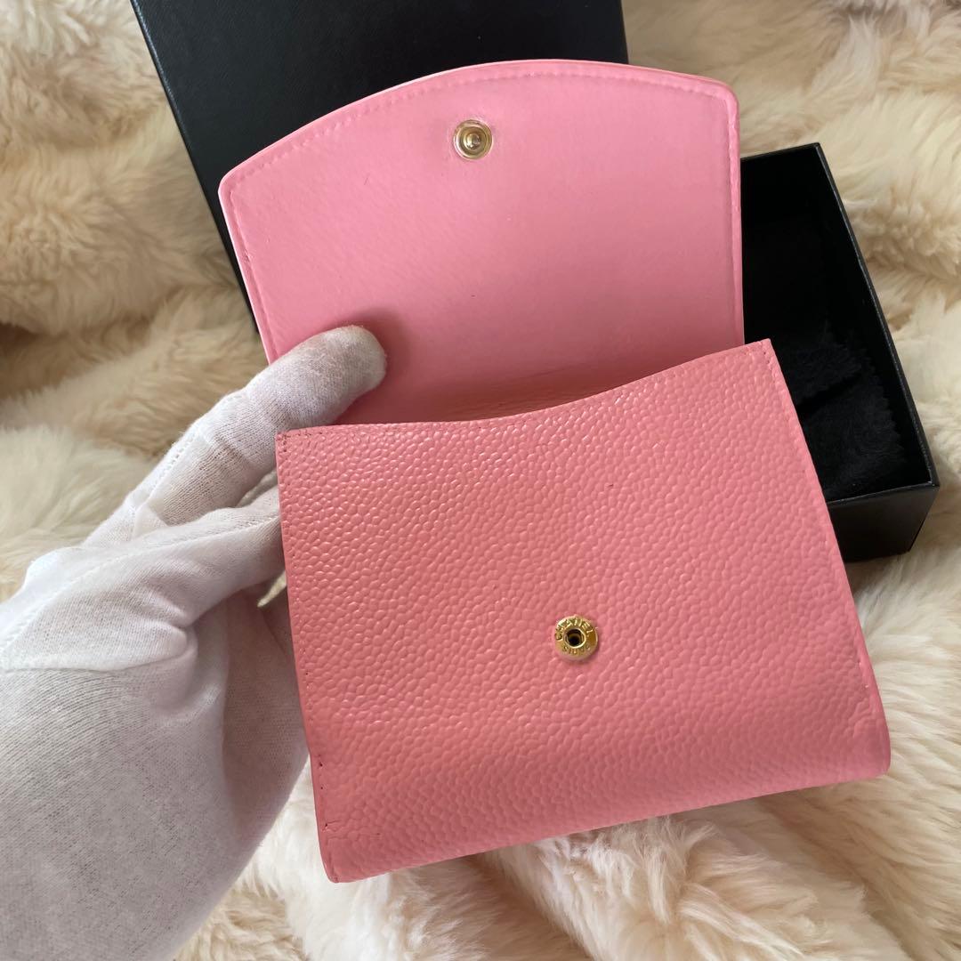 シャネル CHANEL 財布 二つ折りピンク キャビア ココマーク 正規品