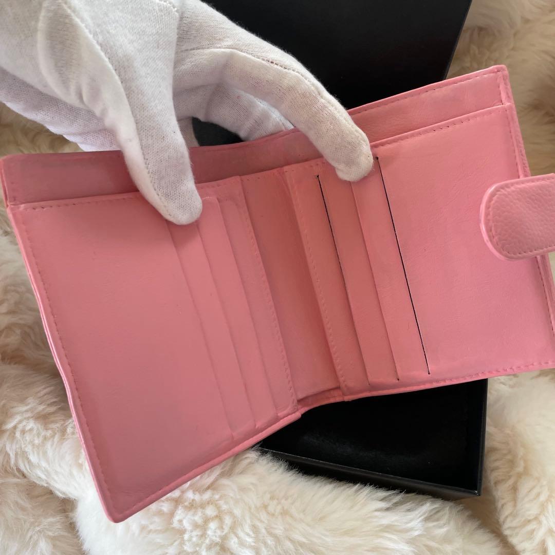 シャネル CHANEL 財布 二つ折りピンク キャビア ココマーク 正規品