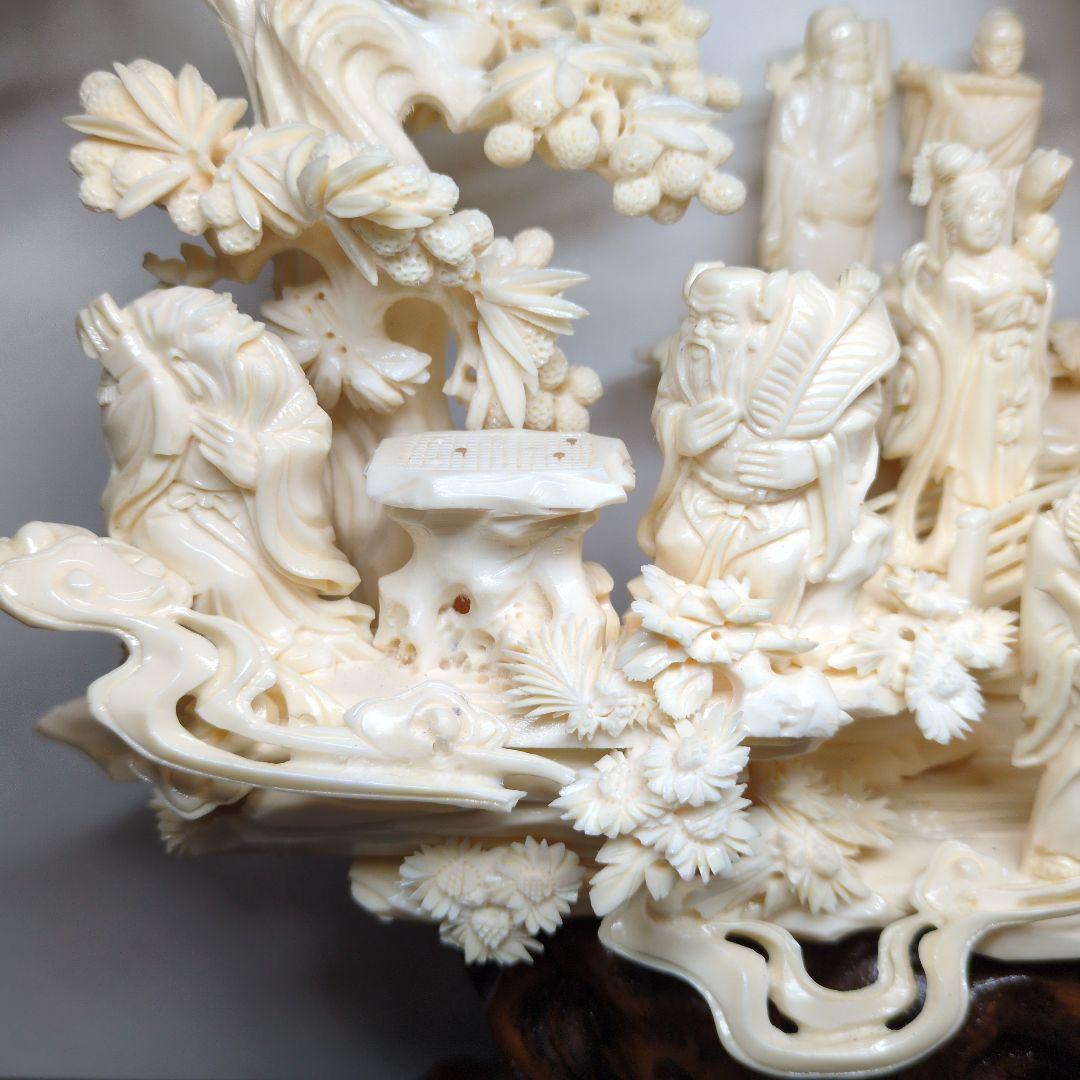 中国美術 八仙 桃源郷 細密彫刻 置物 高さ約42cm