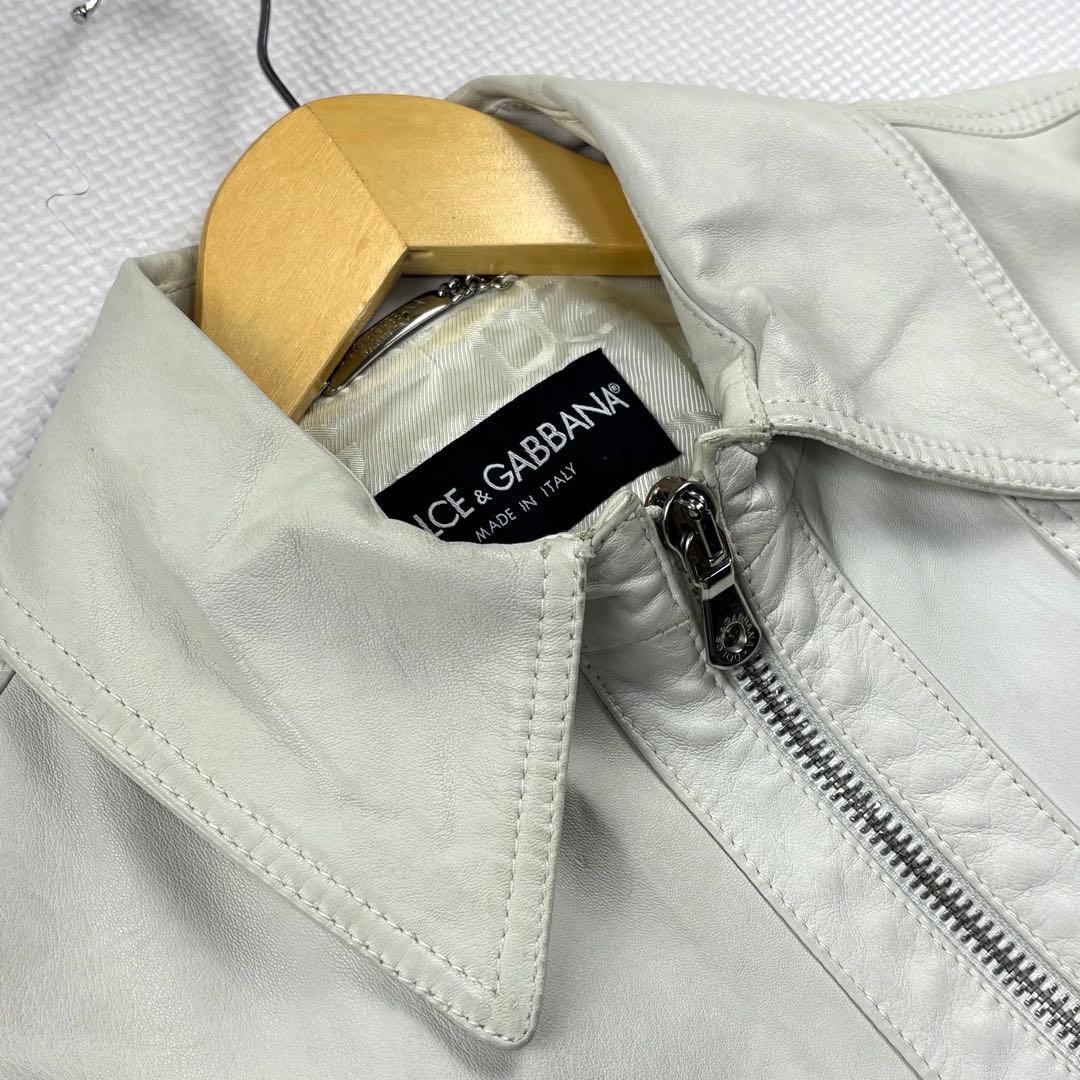 美品　ドルチェアンドガッバーナ　ラムレザージャケット　ライダース　A-2 白