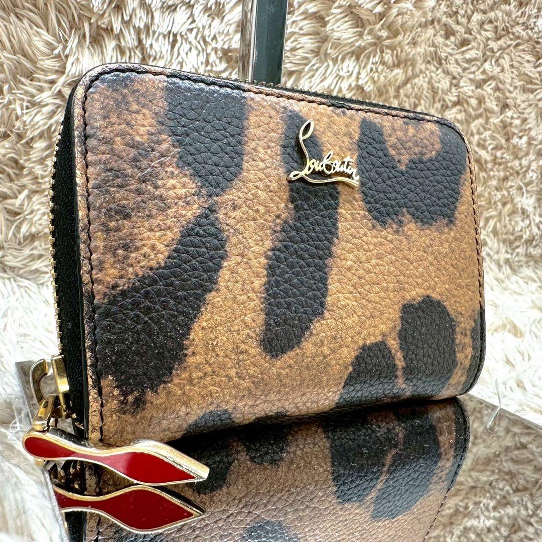 【美品】クリスチャンルブタン ケース 小銭入れ ブラウン レオパード