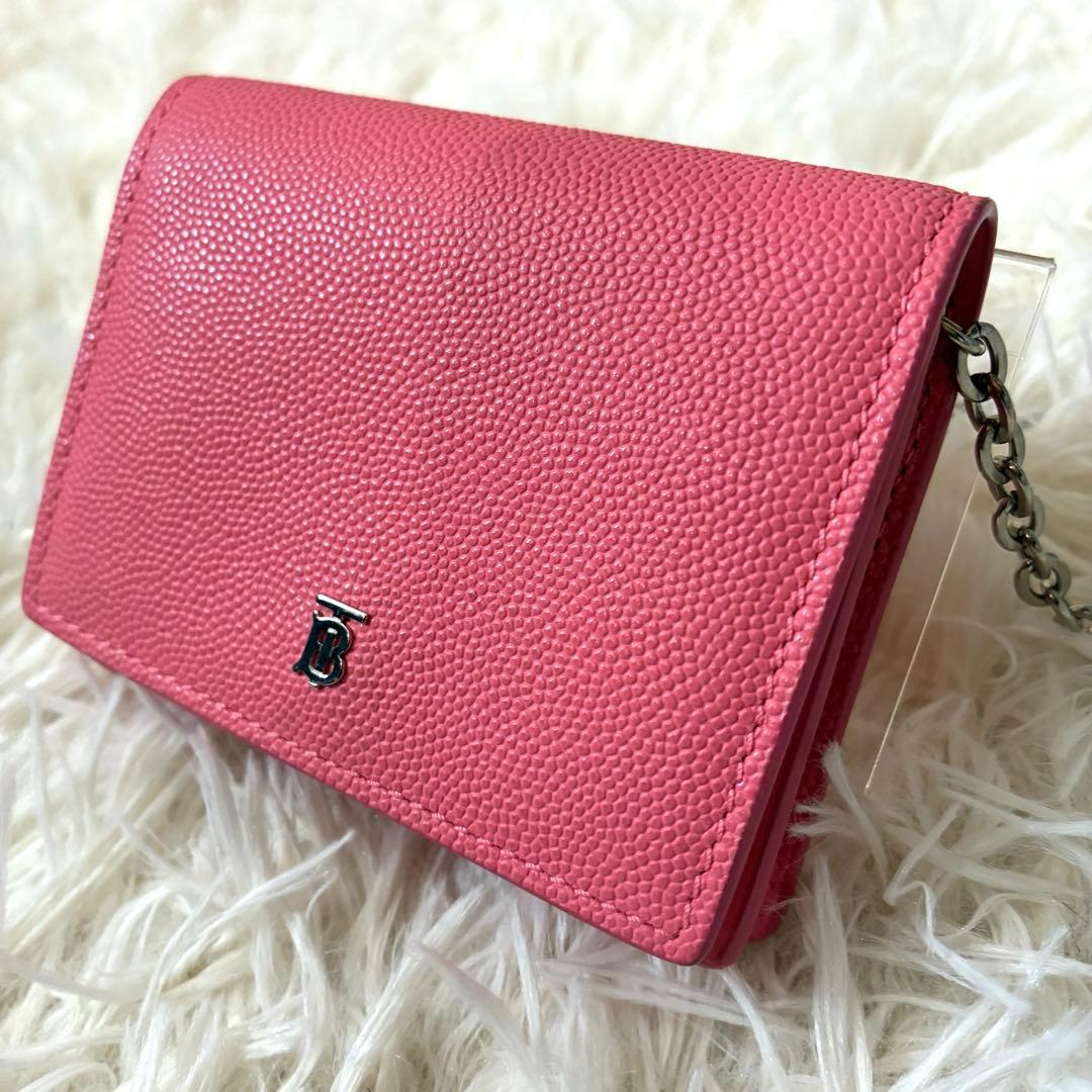 【未使用級】バーバリー 現行TBロゴ チェーンウォレット 可 ミニ財布 レザー