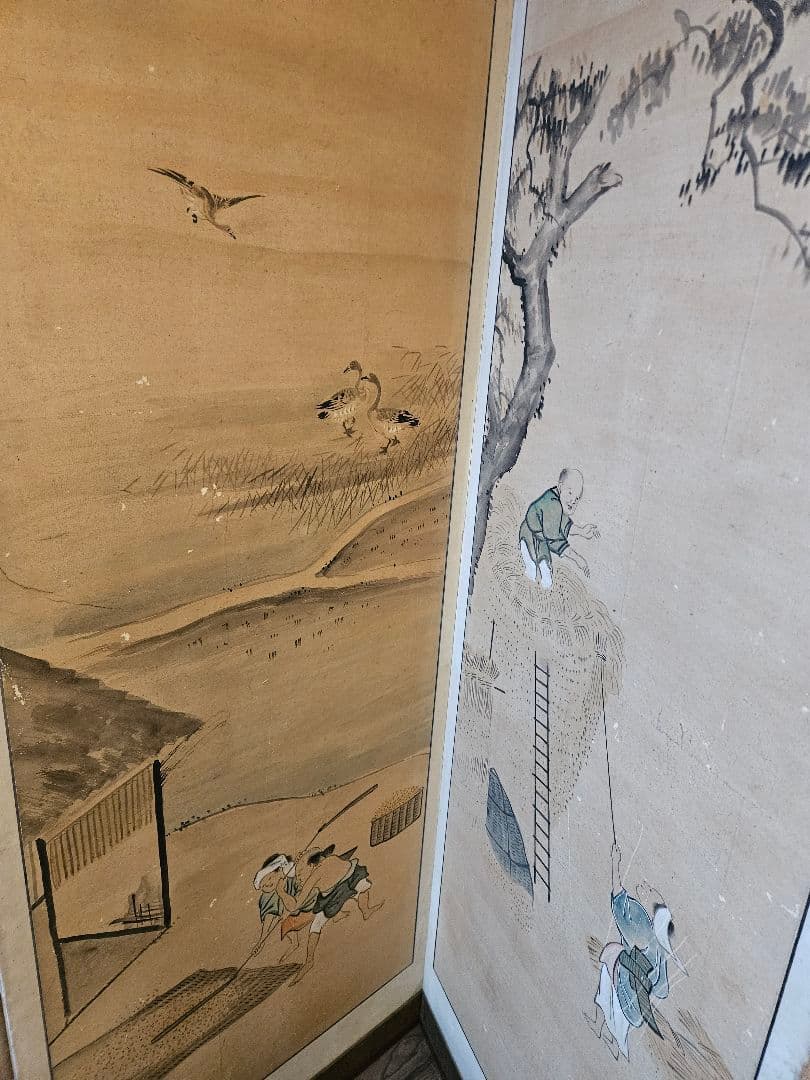 東洋洋 耕図 屏風 六曲一双 紙本肉筆 法眼東洋 人物図 日本画