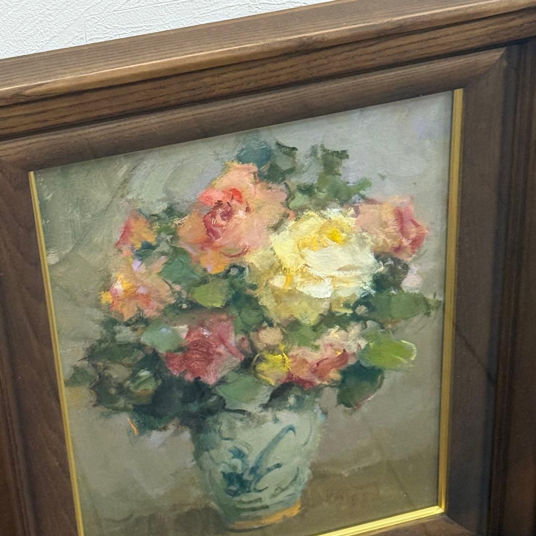 H17KZ2a 山崎翠祥 薔薇 F5号 額装 油彩画