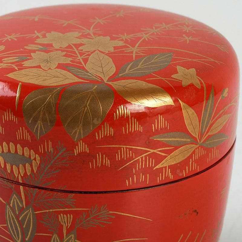 茶道具　佐々木麗峰作　鵬雲斎好写　一閑塗　春草蒔絵　棗　共箱　V　9633