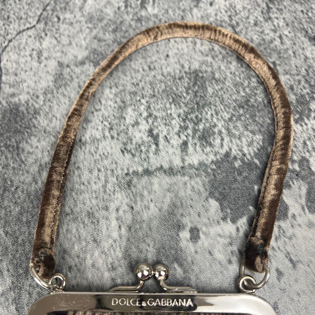 ドルチェ&ガッバーナ ベロア ビーズ刺繍 がま口 ハンドバッグ レオパード