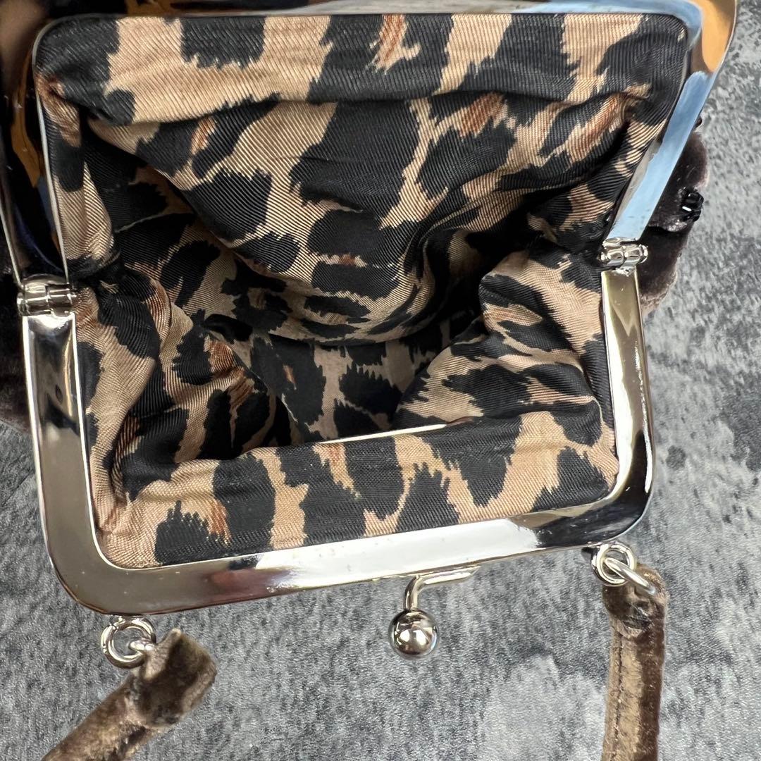 ドルチェ&ガッバーナ ベロア ビーズ刺繍 がま口 ハンドバッグ レオパード