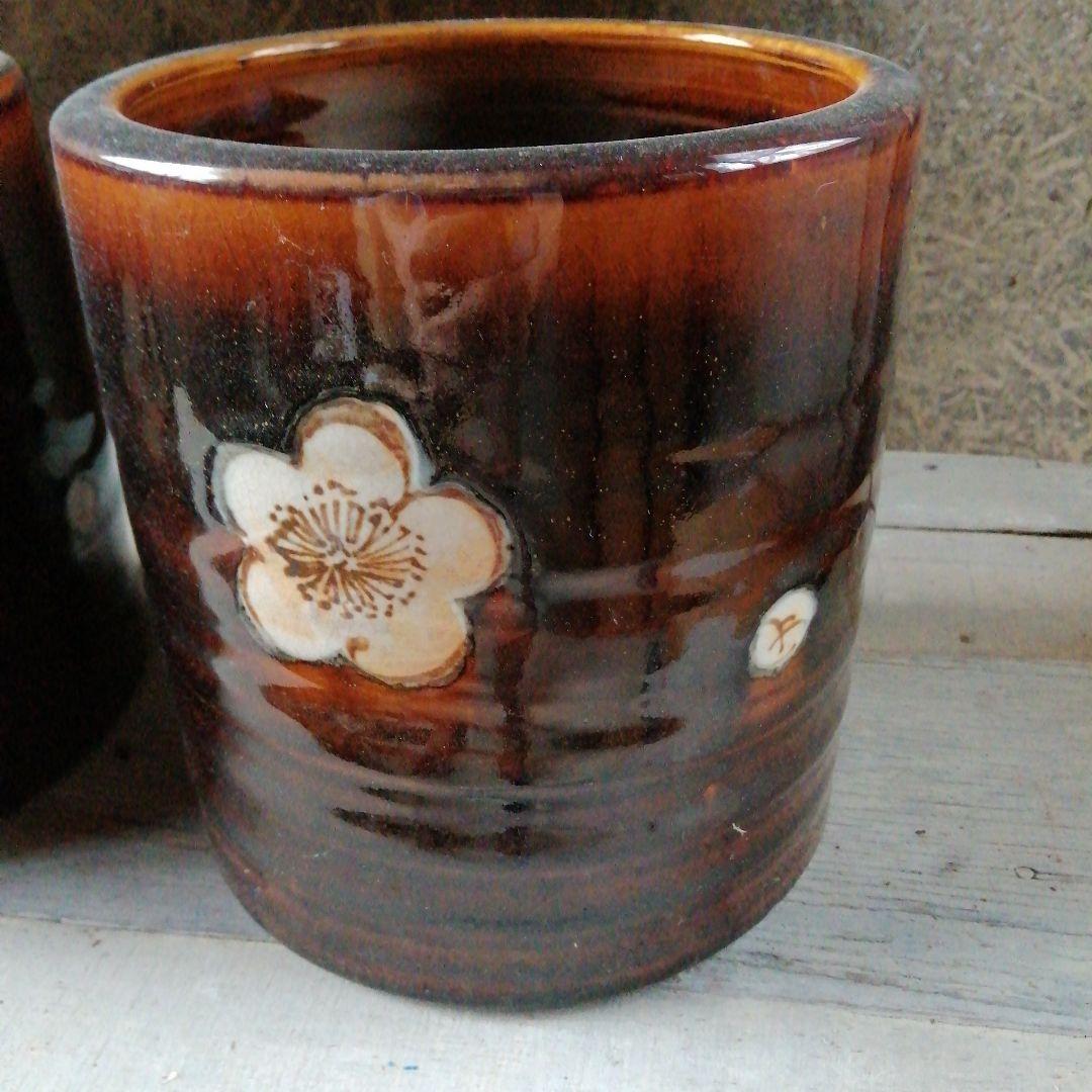 瀬戸焼　飴釉火鉢一対　19cm　大正～昭和中期