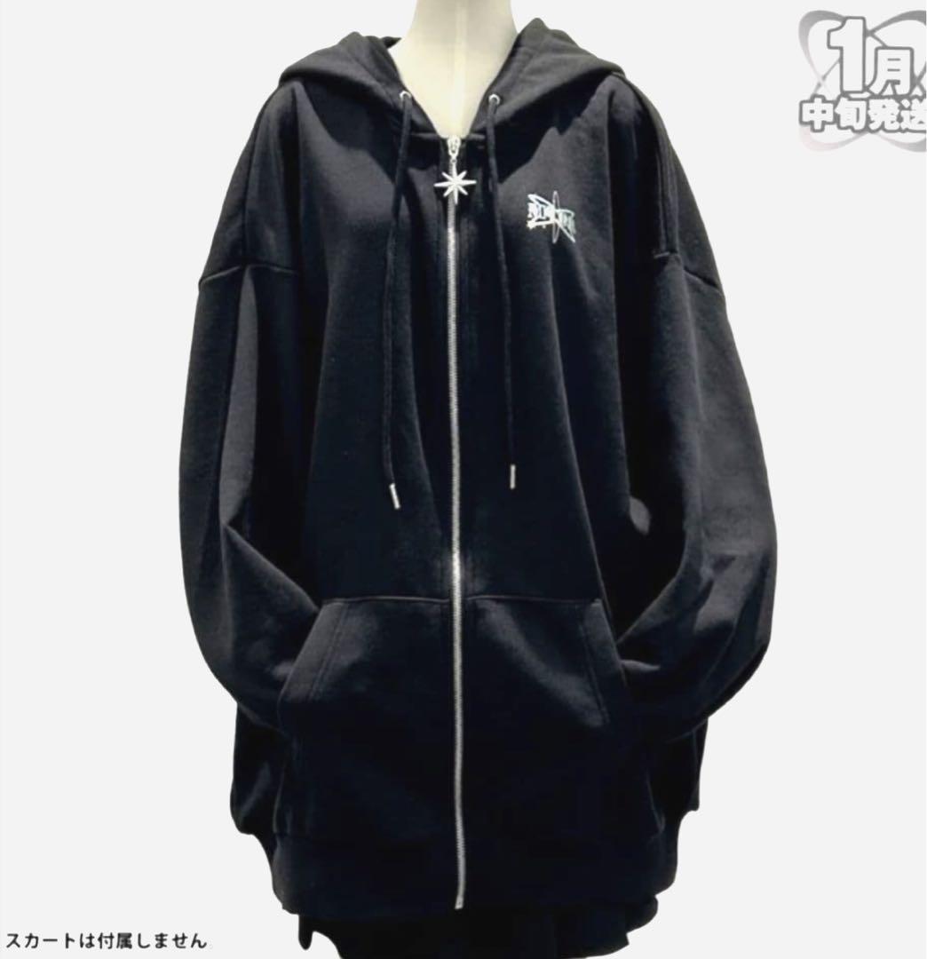 あゆみ めておら パーカー ジップアップフーディ 黒 ロゴデザイン