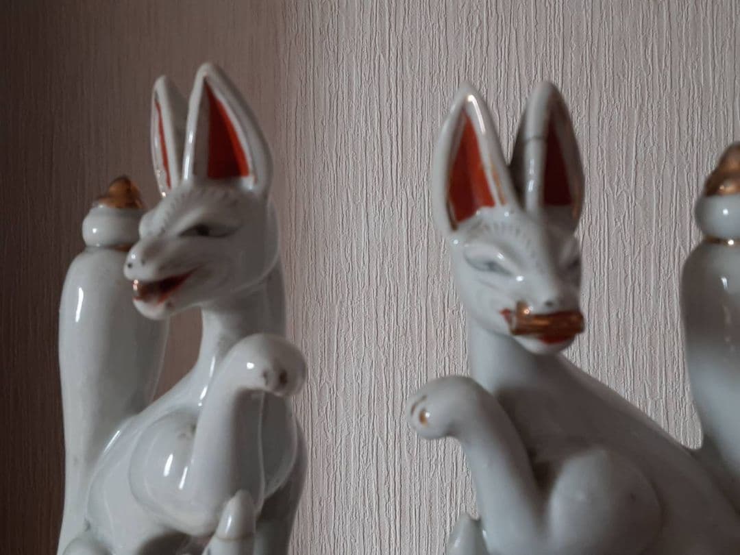 キツネ　稲荷　陶器　神社　対