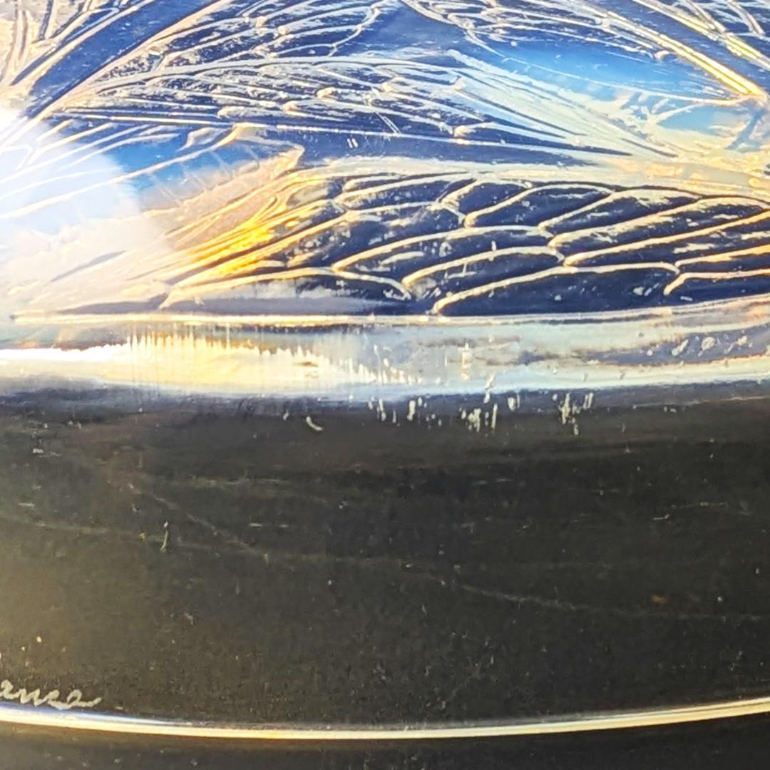 ラリックCigales 1921年セミ紋様26cm大蓋物 純正台座付　極希少