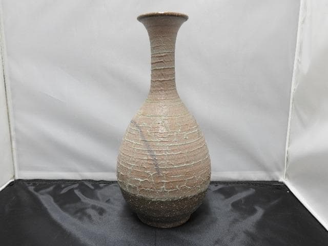 塩釉草花花瓶　森野嘉光　共箱有　M1091