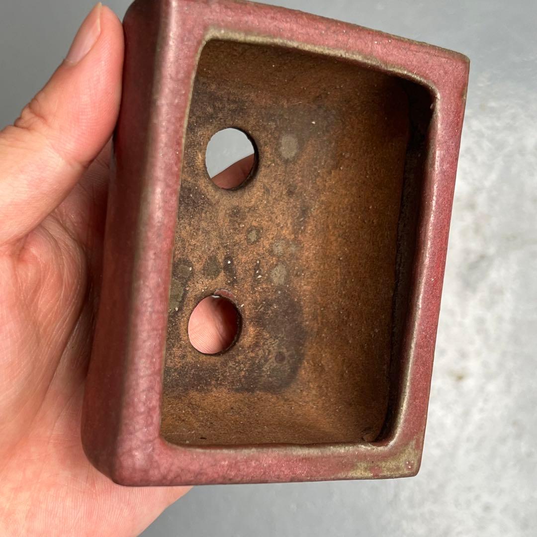 731.暁雲 辰砂釉長方 盆栽鉢 植木鉢 小品鉢 10*7.7*5.3cm