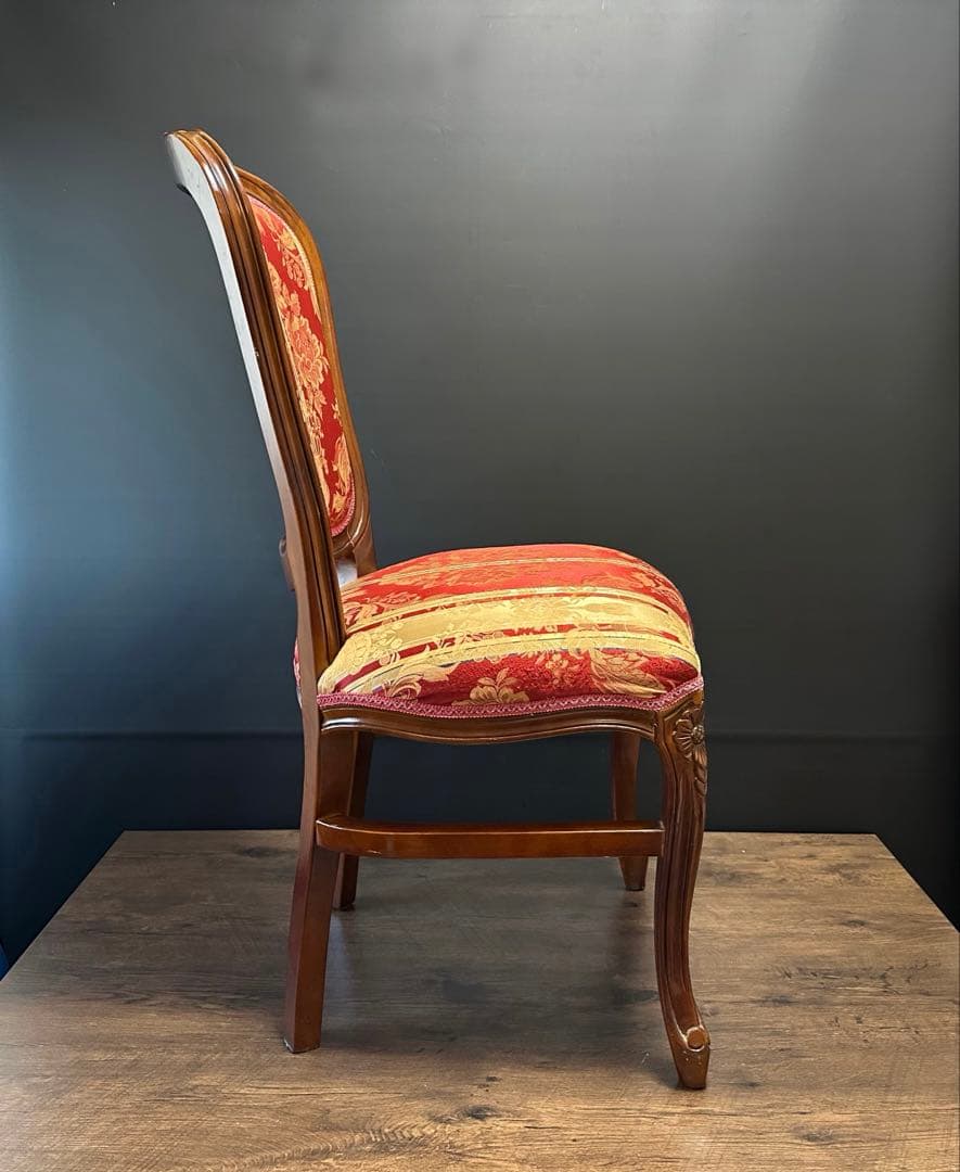 イタリア ダイニングチェア フラワーレッド　猫脚　2脚