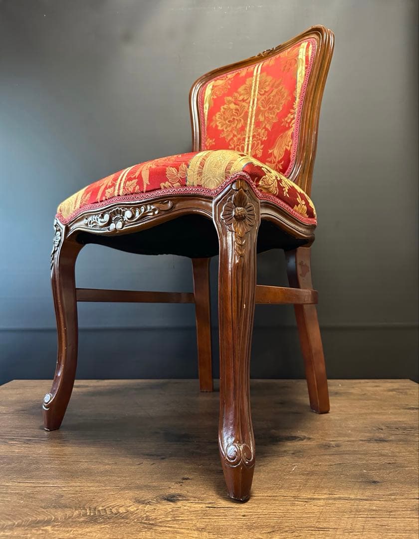 イタリア ダイニングチェア フラワーレッド　猫脚　2脚