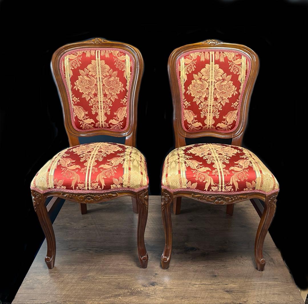 イタリア ダイニングチェア フラワーレッド　猫脚　2脚