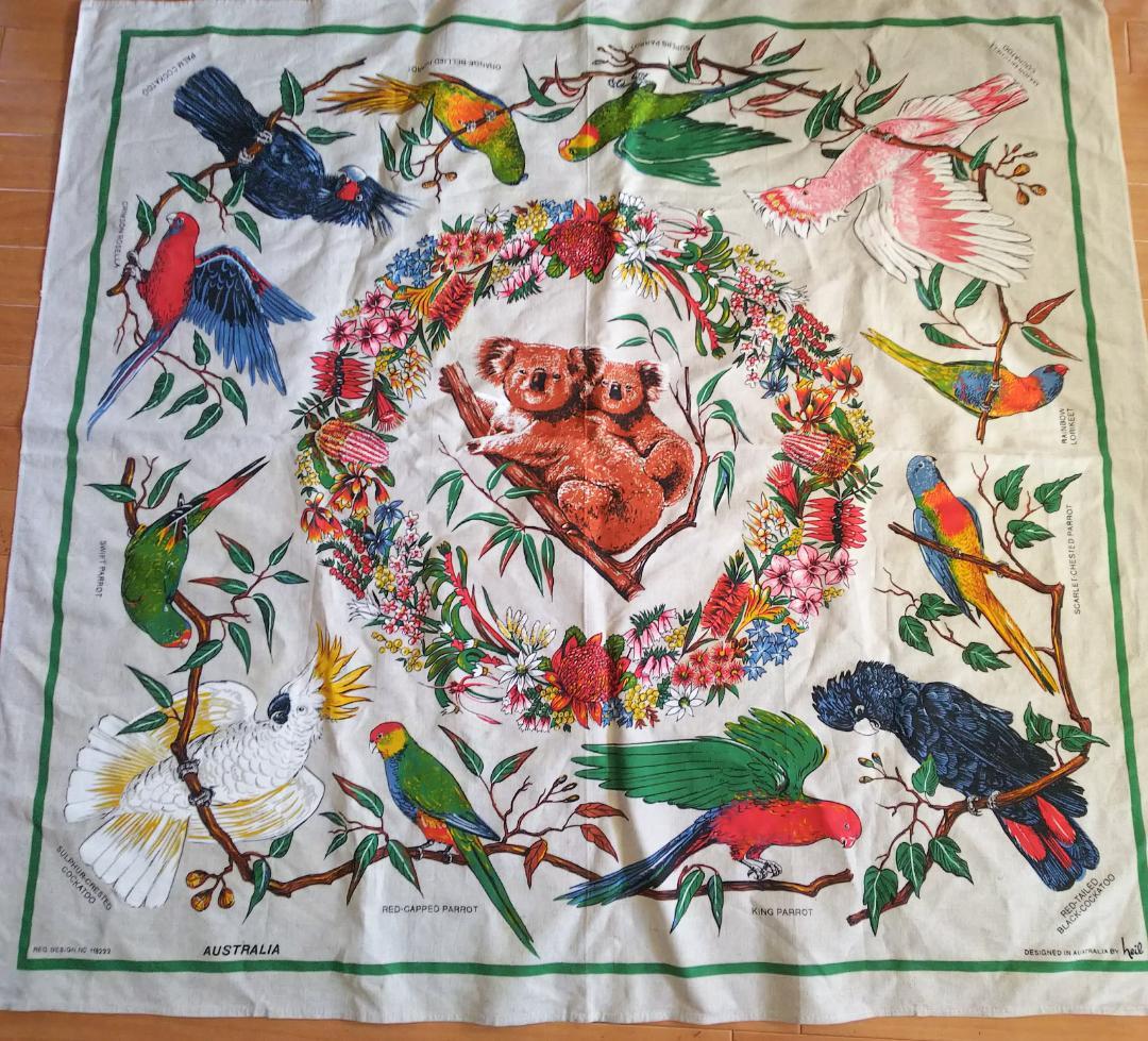 ヴィンテージ オーストラリア コアラ　野鳥プリント テーブルクロス