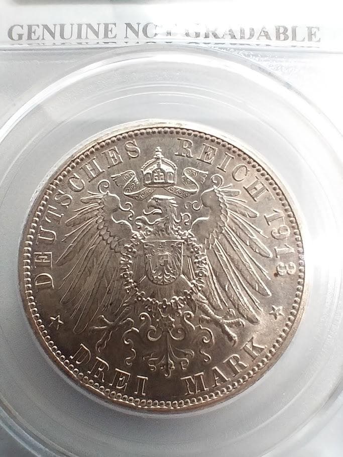 PCGS Genuine 1913 ドイツ ヴィルヘルム2世 在位25年 銀貨