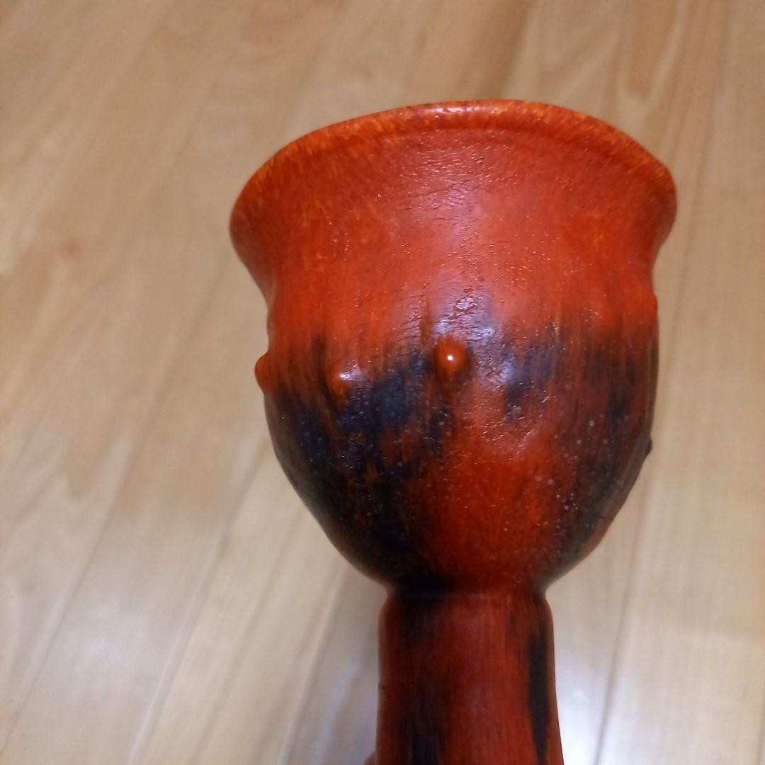 酒器　馬上杯　馬上盃　骨董　赤と黑の趣きのあるグラス