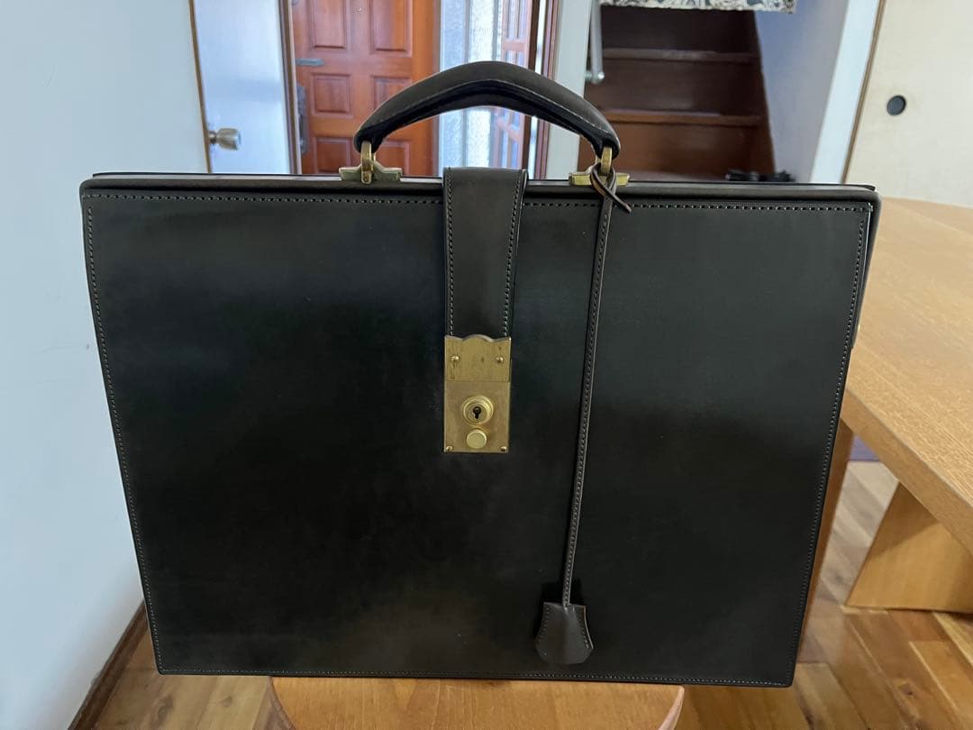 y*k様 万双　薄型ダレスバッグ　細マチダレス　別注　グリーン　ブライドルレザー