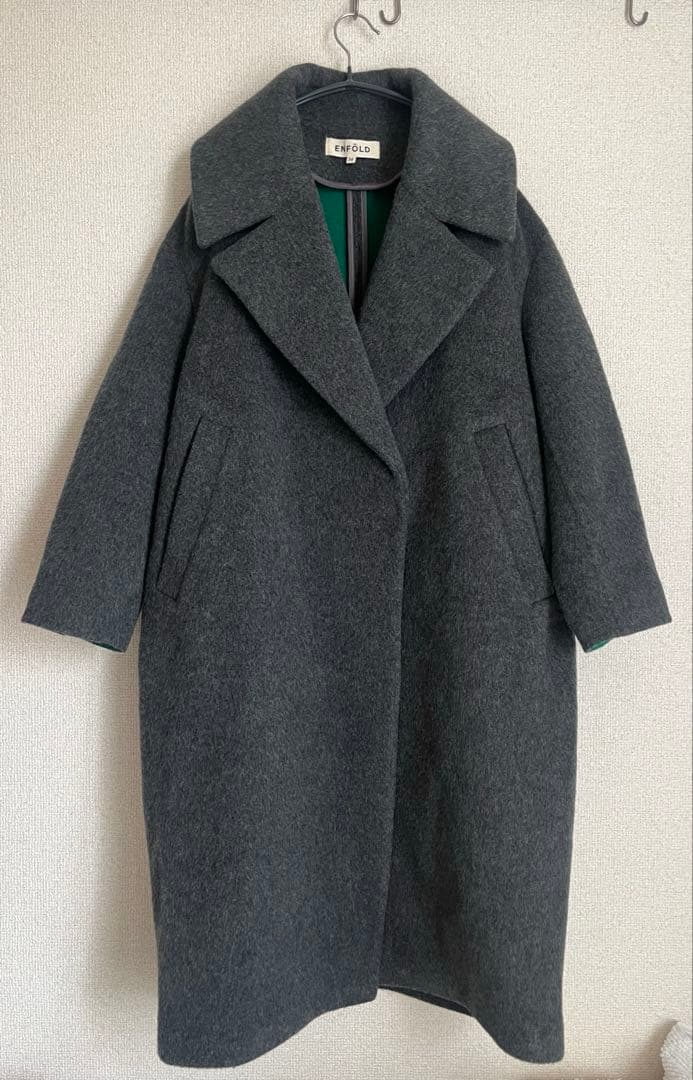 【美品】エンフォルド ウールリバーコート チェスターコクーン グレー×緑　36
