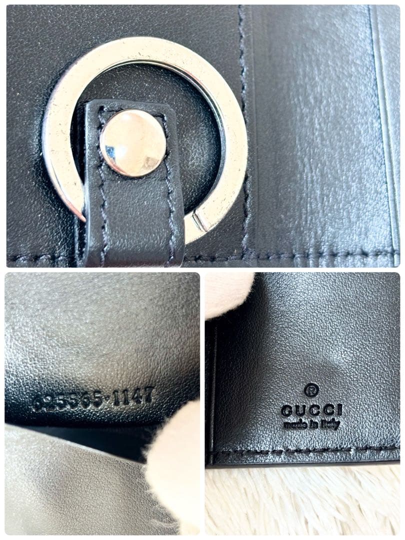 美品 グッチ エンボス ジャンボ GG 6連 キーケース キーリング ブラック