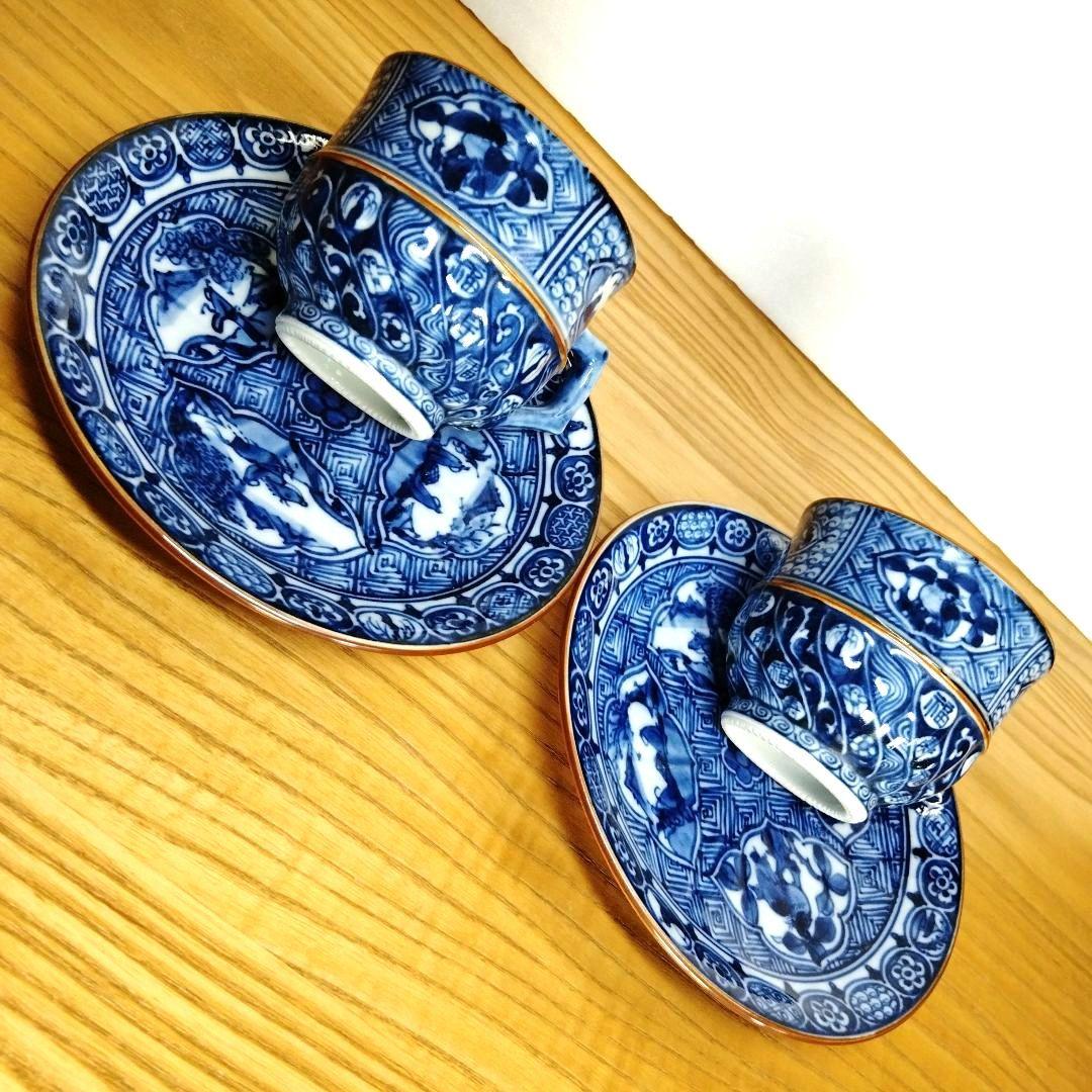 加藤利昌 清水焼 祥瑞山水文コ―匕―碗皿2客