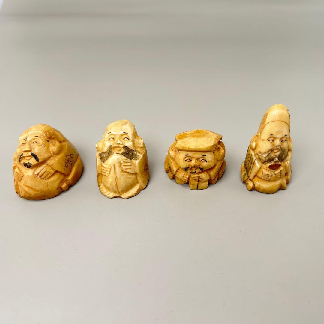 B福の神像 四体セット彫刻根付天然素材アンティーク骨董飾り物古美術置物細密細工