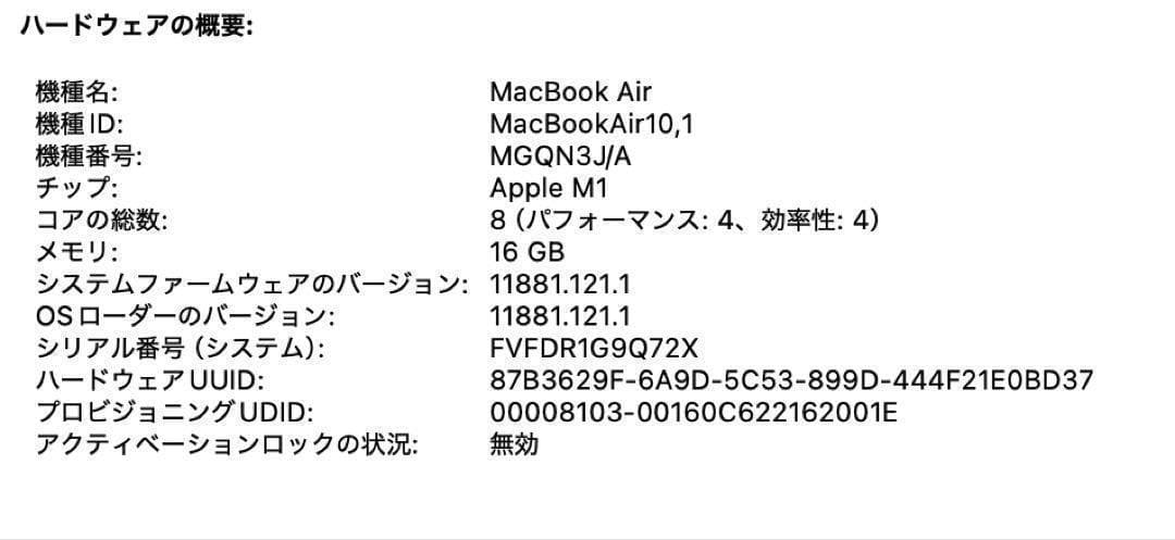 Macbook Air M1 16GB 1TB 13インチ 88%