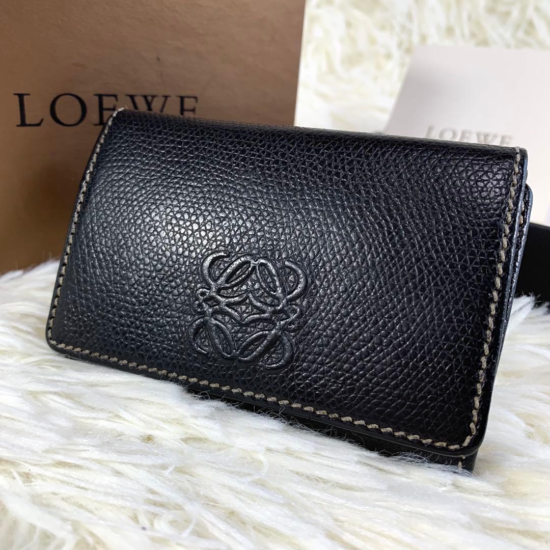 【付属品完備】ロエベ キーケース ケース アナグラム ロゴ レザー 黒 茶