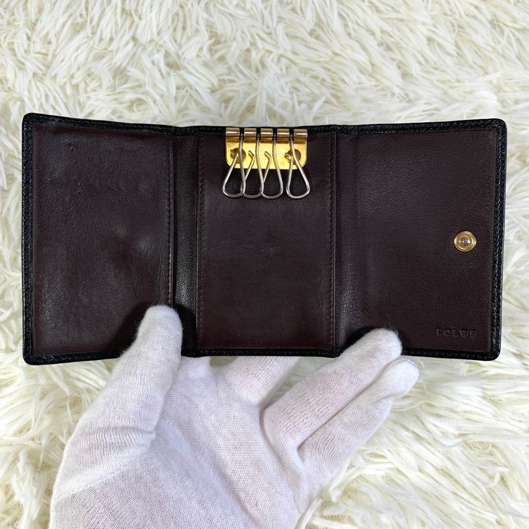 【付属品完備】ロエベ キーケース ケース アナグラム ロゴ レザー 黒 茶