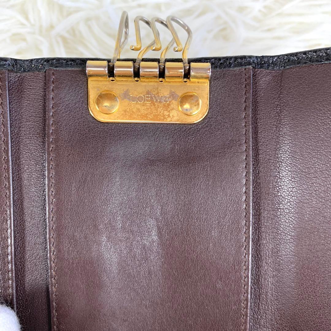 【付属品完備】ロエベ キーケース ケース アナグラム ロゴ レザー 黒 茶