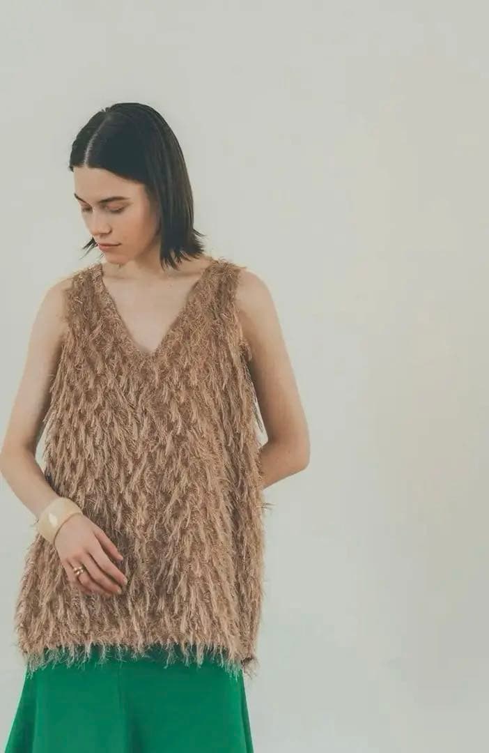 トップス CLANE / W FACE CROSS FRINGE TOPS