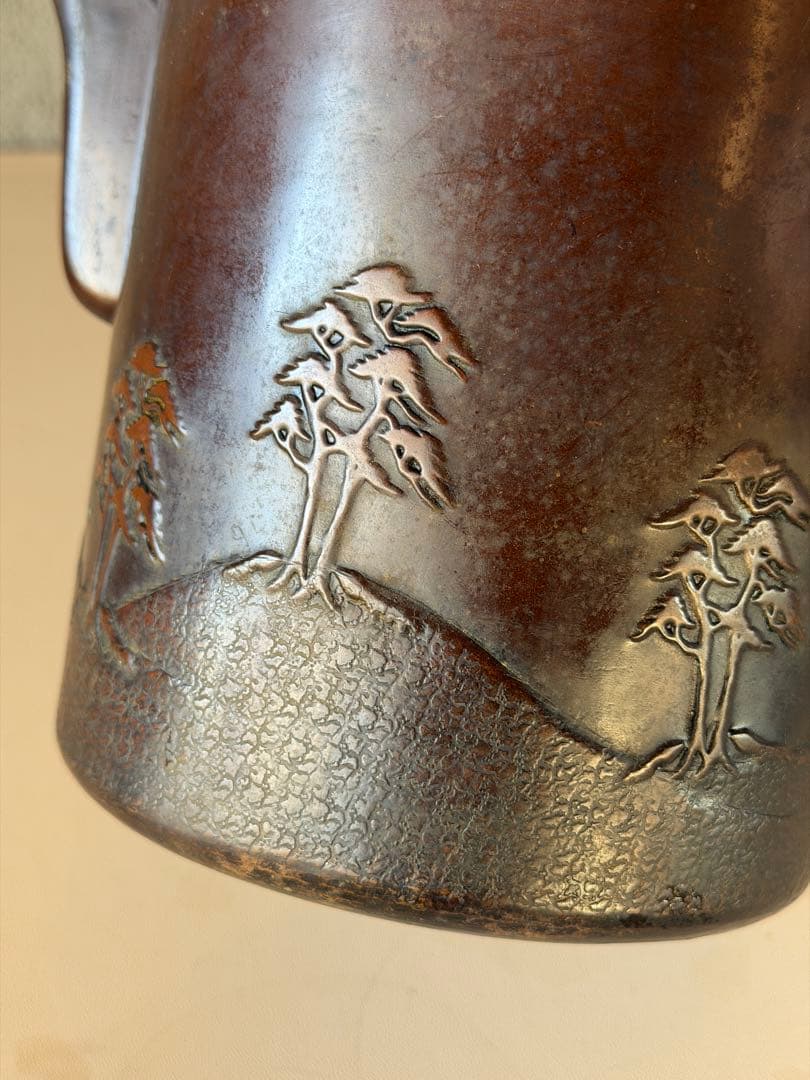 松の絵　金正堂　古銅　水注　やかん　茶道具　時代物　重さ約477g