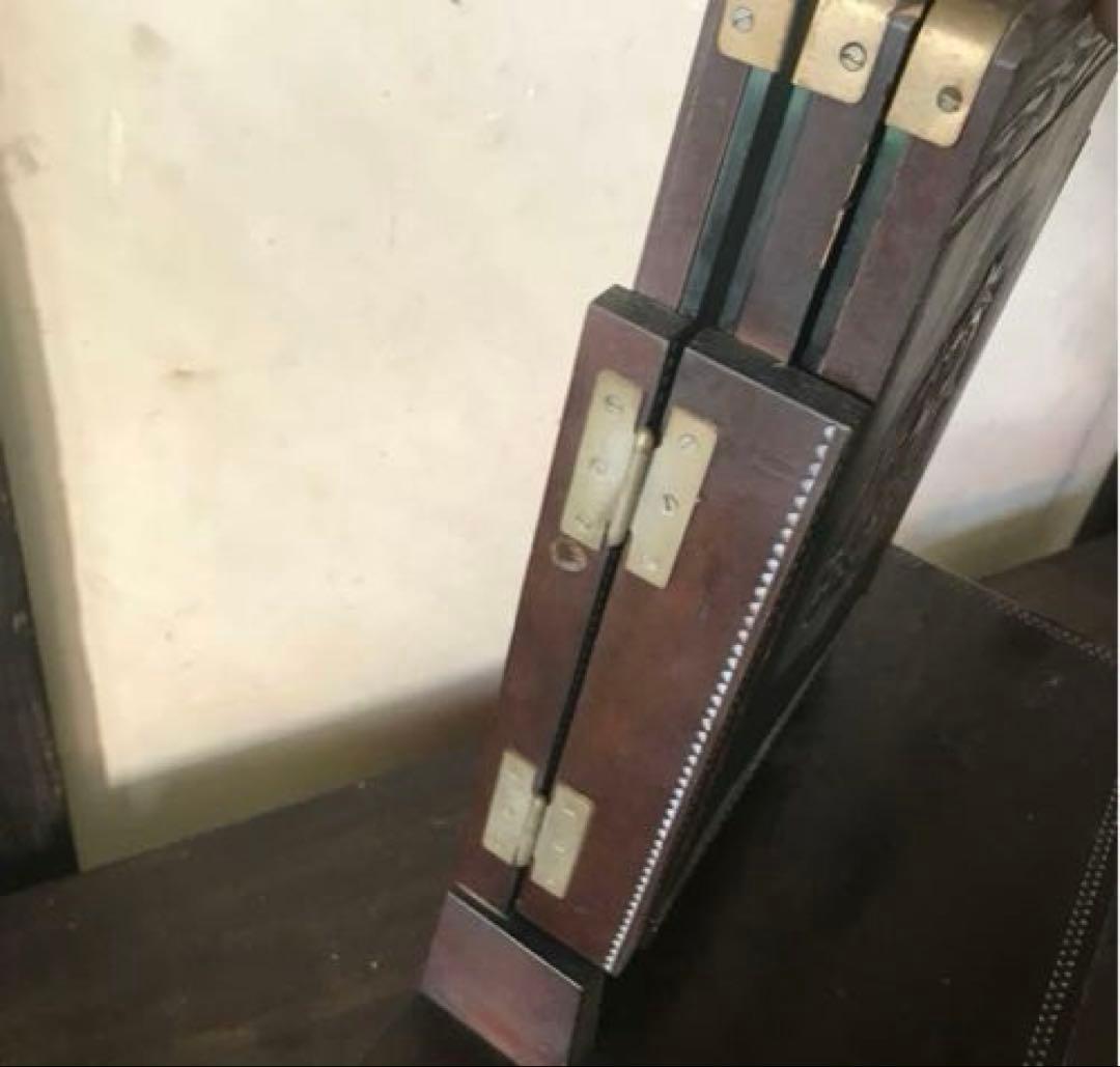 ビンテージ　木製　三面鏡　鏡台　木彫りの装飾が丁寧で雰囲気あります