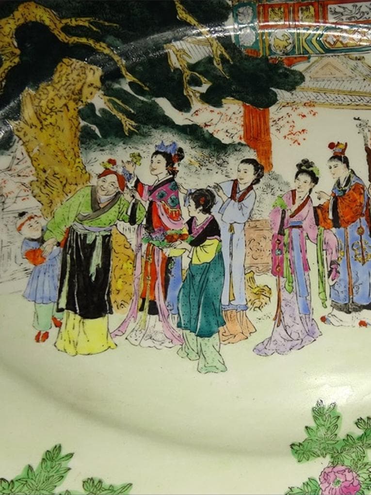 中国古玩 乾隆年製 粉彩 大皿 時代物 皿立て付属 z111911