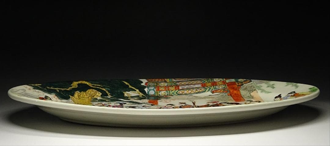 中国古玩 乾隆年製 粉彩 大皿 時代物 皿立て付属 z111911