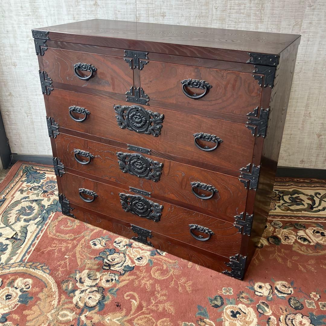 昭和レトロ 古家具 仙台箪笥 4段5杯 引き出し箪笥 和箪笥 ビンテージ古道具