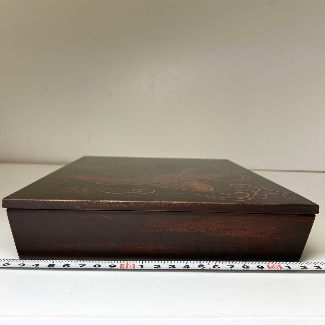 名工　香浦省吾　飛天文様　硯箱　共箱　最大幅約27.5cm東N7-1022①