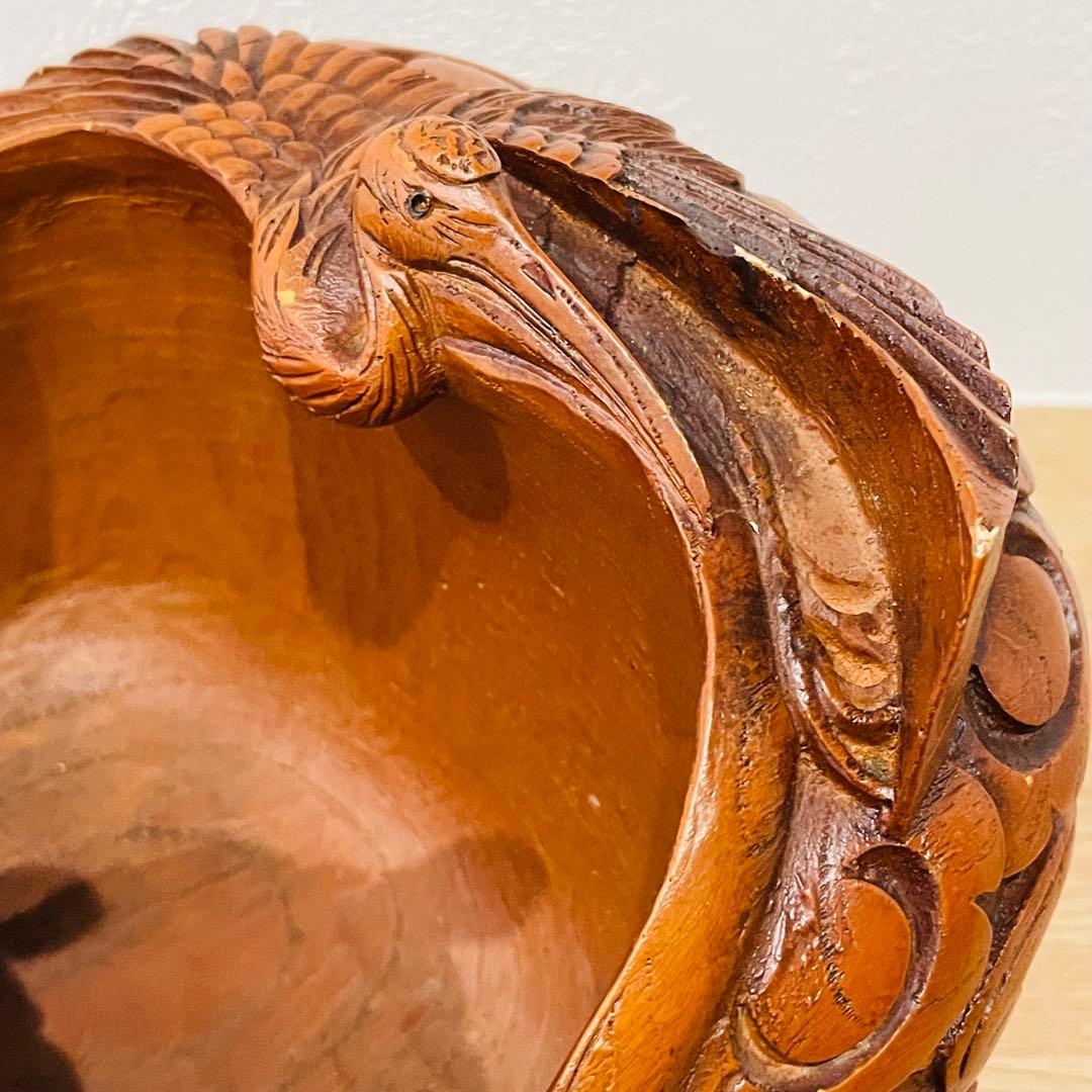 大型 彫辰作 鶴亀彫 親子亀 墨壺 墨つぼ 墨壷 置物 木製 在銘 大工道具