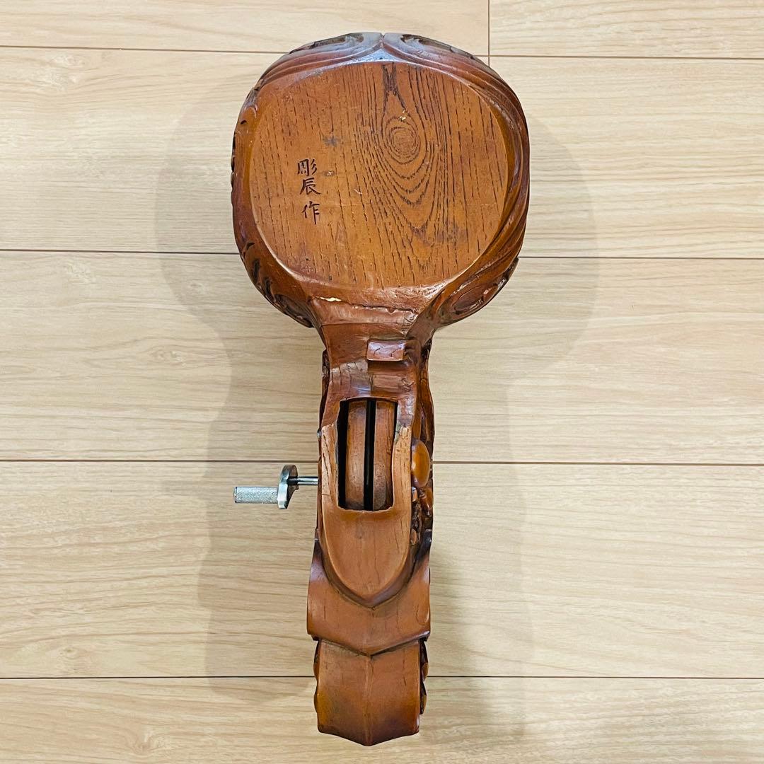 大型 彫辰作 鶴亀彫 親子亀 墨壺 墨つぼ 墨壷 置物 木製 在銘 大工道具