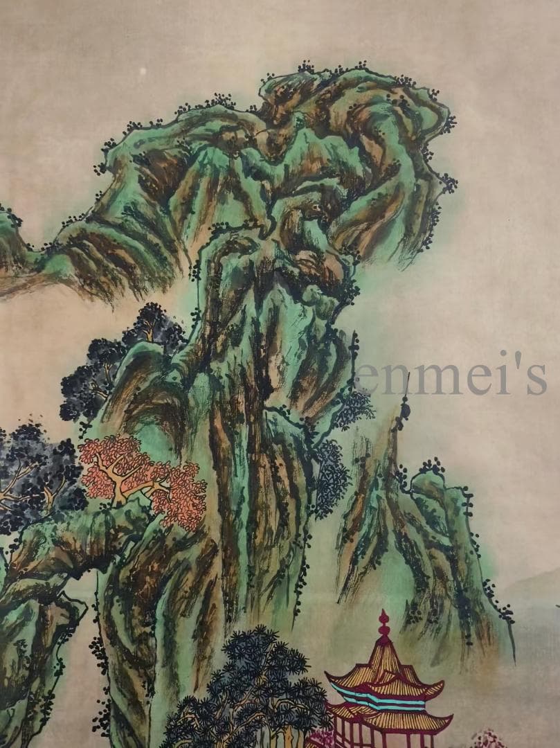 中国古美術 清代 王原祁作款 山水画 水墨画 宣紙 肉筆 六尺中堂画 掛け軸