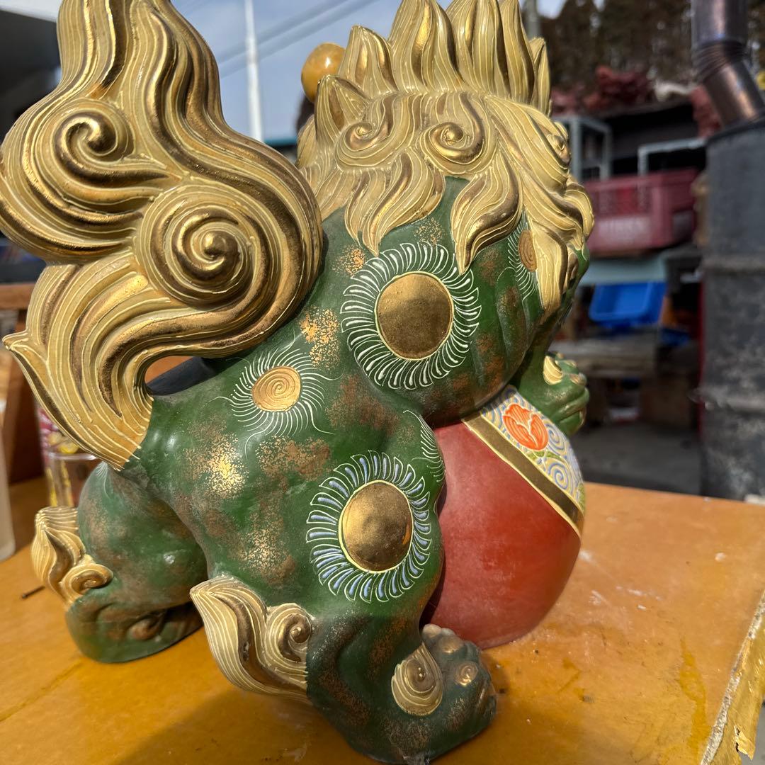 九谷焼 八幡窯　須栄義作　金緑x 龍の玉乗り獅子